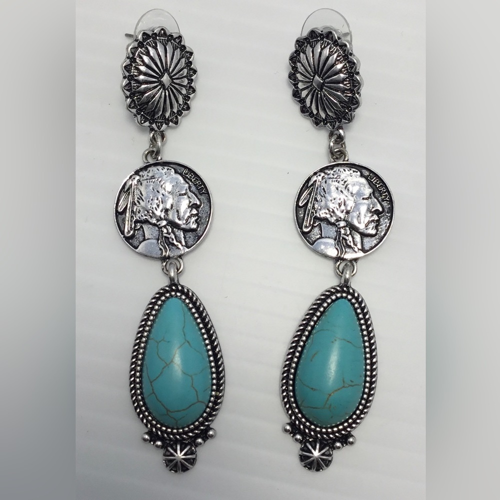 Indian Head Turquoise Fashion Earrings